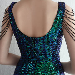 Sequined V-Neck Fishtail Maxi Dress