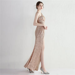 Sequin One-Shoulder Fishtail Maxi Dress