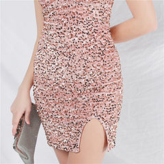 Sequined Beaded Ruched Bodycon Dress