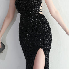 Lace-Up Sequin Split Maxi Dress