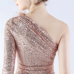 One-Shoulder Sequined Feather Dress
