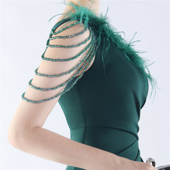 One-Shoulder Feather Maxi Dress