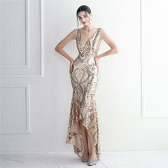 Sequined Beaded Fishtail Maxi Dress