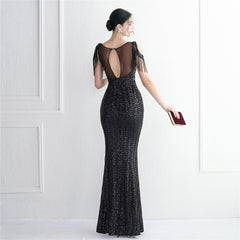Sequined Cutout Fishtail Maxi Dress