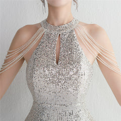 Sequined Halter Fishtail Maxi Dress