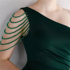 Beaded One-Shoulder Fishtail Maxi Dress