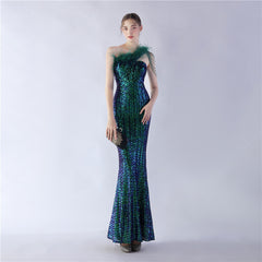 One-Shoulder Sequin Maxi Dress