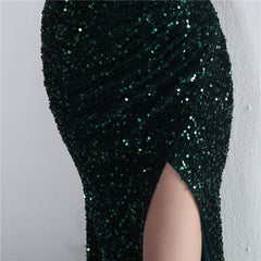 One-Shoulder Sequined Fishtail Maxi Dress