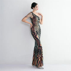 Sequined One-Shoulder Maxi Dress