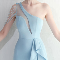 Beaded One-Shoulder Split Maxi Dress