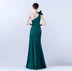 One-Shoulder Beaded Rhinestone Maxi Dress