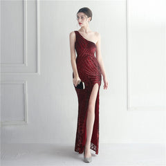 One-Shoulder Sequin Maxi Dress
