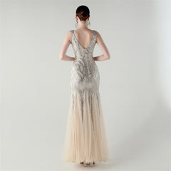 Backless Sequined Fishtail Maxi Dress