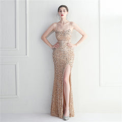 Lace-Up Sequin Split Maxi Dress