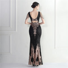 Sequined Beaded Fishtail Maxi Dress