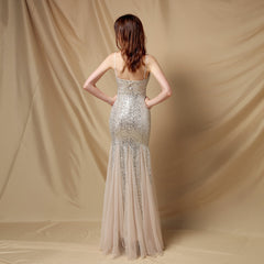 V-Neck Sequined Fishtail Maxi Dress