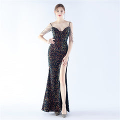 Asymmetric Sequin Maxi Dress