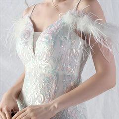 Feathered Sequin Maxi Dress