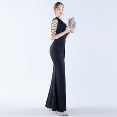 One-Shoulder Feather Maxi Dress