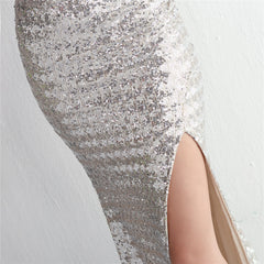Sequined One-Shoulder Fishtail Maxi Dress