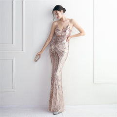 V-Neck Sequined Beaded Maxi Dress