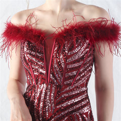 Off-Shoulder Backless Sequined Lace-Up Maxi Dress