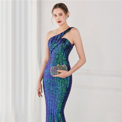 Asymmetric Sequin Maxi Dress