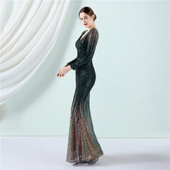 Sequined Gradient Fishtail Maxi Dress