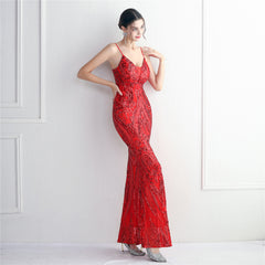 Sequined V-Neck Maxi Dress