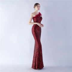 One-Shoulder Sequin Maxi Dress