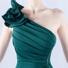 One-Shoulder Beaded Rhinestone Maxi Dress