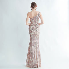 One-Shoulder Sequin Maxi Dress