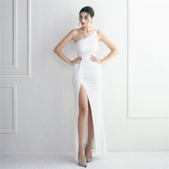 Sequin One-Shoulder Fishtail Maxi Dress