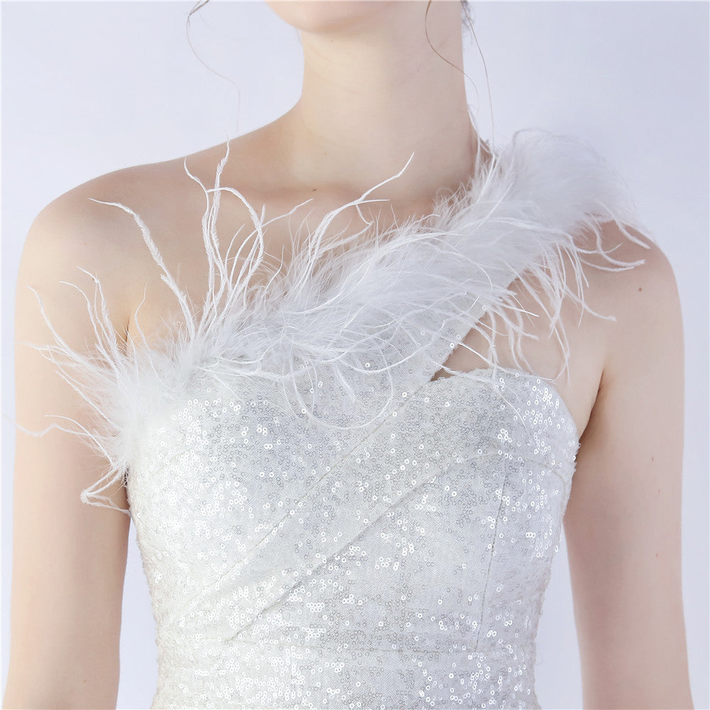 Asymmetric One-Shoulder Sequined Maxi Dress