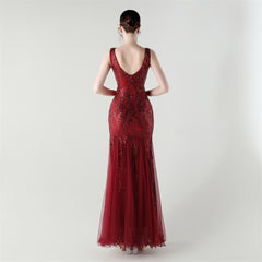 Backless Sequined Fishtail Maxi Dress
