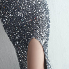 One-Shoulder Sequined Fishtail Split Maxi Dress
