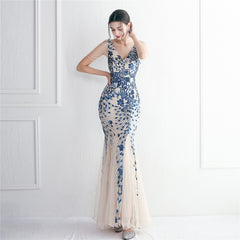 Sequined Beaded Fishtail Maxi Dress