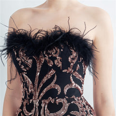 Ostrich Feather Strapless Maxi Dress