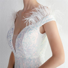 Off-Shoulder Sequined Feather Maxi Dress