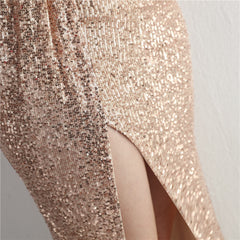 Sequin One-Shoulder Fishtail Maxi Dress