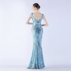 Ostrich Feather Beaded Maxi Dress