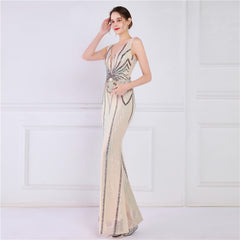 Sequined V-Neck Fishtail Maxi Dress
