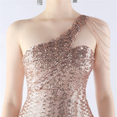 Sequin Beaded One-Shoulder Maxi Dress