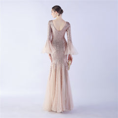 V-Neck Sequined Mesh Maxi Dress