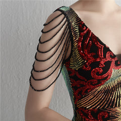 V-Neck Fishtail Sequin Maxi Dress