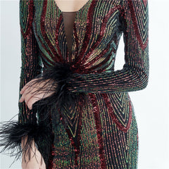 Sequin Feather Maxi Dress