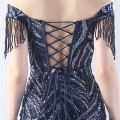 Strapless Sequined Lace-Up Maxi Dress