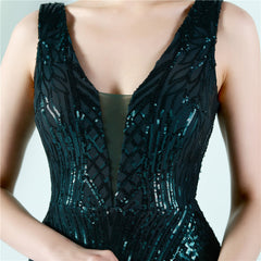 V-Neck Sequined Fishtail Maxi Dress