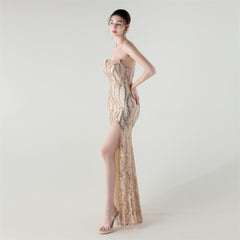 Sequined Heart-Collar Maxi Dress