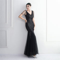 Sequin Mesh Beaded Maxi Dress